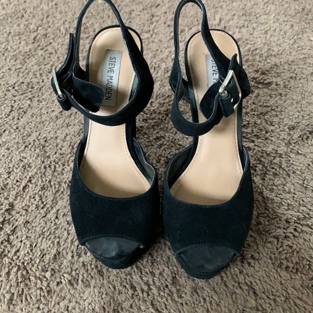 Suede black Steve Madden block heels.